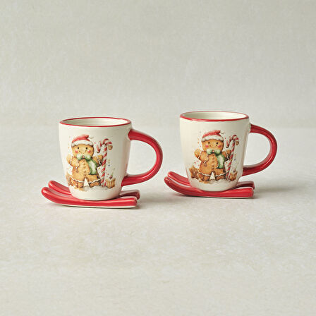 Karaca New Year Yılbaşı Sevimli Kurabiye Adam 2 Kişilik Kahve Fincan Takımı 80 ml