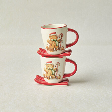 Karaca New Year Yılbaşı Sevimli Kurabiye Adam 2 Kişilik Kahve Fincan Takımı 80 ml