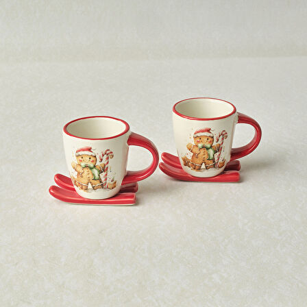 Karaca New Year Yılbaşı Sevimli Kurabiye Adam 2 Kişilik Kahve Fincan Takımı 80 ml