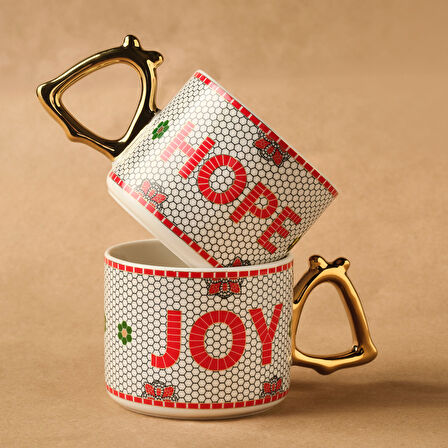 Karaca New Year Yılbaşı Jingle Bells 2 Kişilik Kupa Seti 300 ml