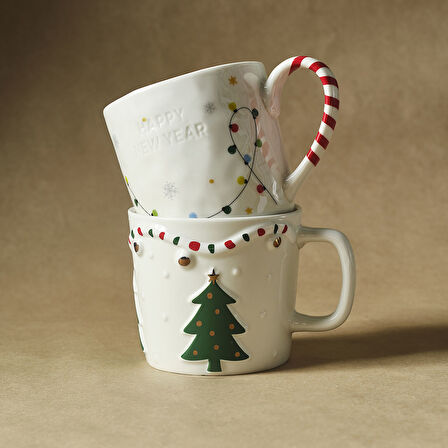 Karaca New Year Yılbaşı Glowy Tree Flake 2'li Kupa 460 ml