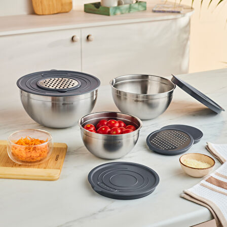 Karaca Kaia 9 Parça Rende Kapaklı Karıştırma ve Saklama Seti Çelik