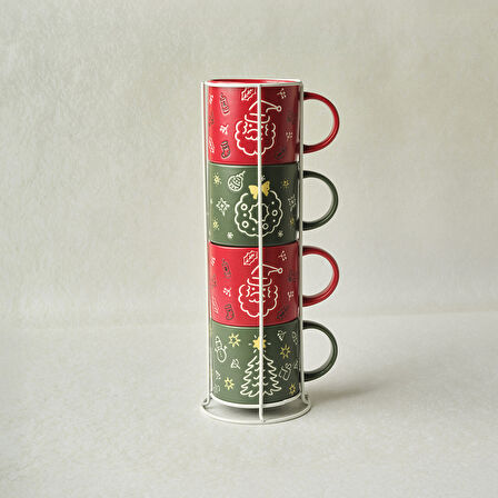 Karaca New Year Yılbaşı Angel 4 Kişilik Standlı Kupa Seti 540 ml 