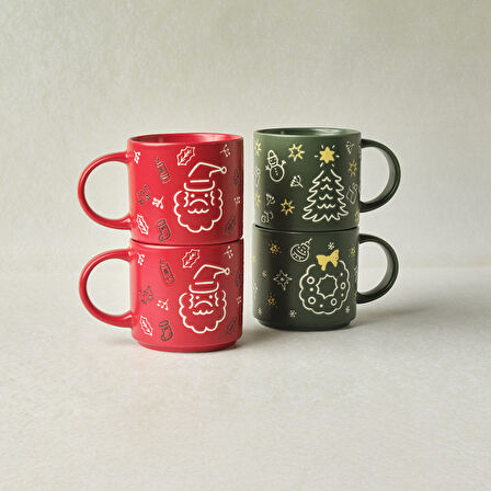 Karaca New Year Yılbaşı Angel 4 Kişilik Standlı Kupa Seti 540 ml 