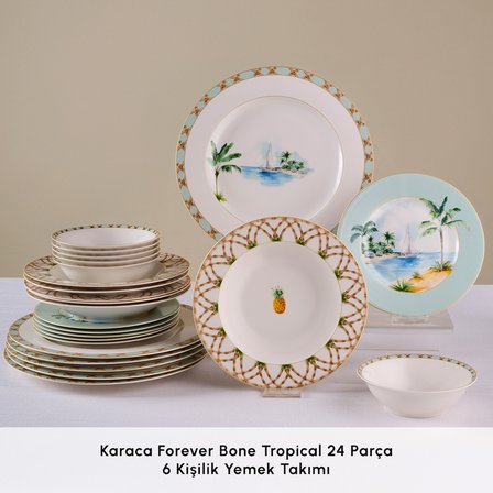 Karaca Forever Bone Tropical 24 Parça 6 Kişilik Yemek Takımı