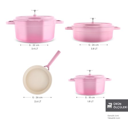 Karaca Swiss Crystal Neocast 7 Parça Döküm Tencere ve Tava Seti Pembe