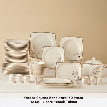 Karaca Square Bone Hazel 60 Parça 12 Kişilik Kare Yemek Takımı