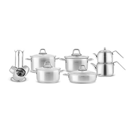 Karaca Vapor İndüksiyon Tabanlı 15 Parça Çaydanlık ve Cezveli Çelik Tencere Seti