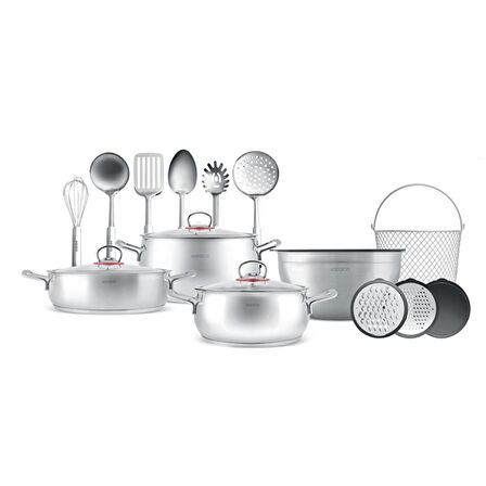 Karaca Karıştır-Pişir-Sakla 18 Parça Servis Gereçli Çelik Tencere Seti