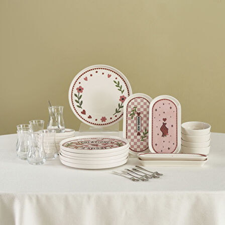 İstanbul Porselen Bellis 32 Parça 6 Kişilik Kahvaltı Takımı