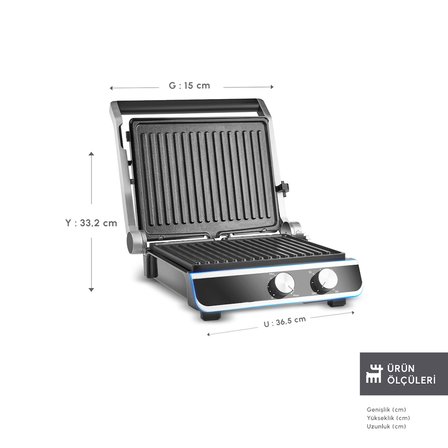 Emsan Nova Grill Led Işıklı 6 Dilim Kapasiteli Inox Gövdeli Zaman Ayarlı Izgara ve Tost Makinesi 2000W