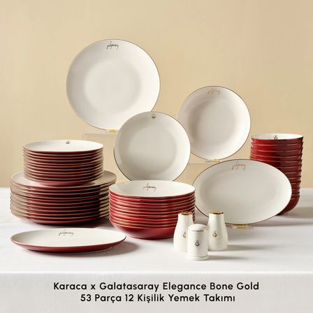Karaca x Galatasaray Lisanslı Elegance Bone Gold 53 Parça 12 Kişilik Yemek Takımı