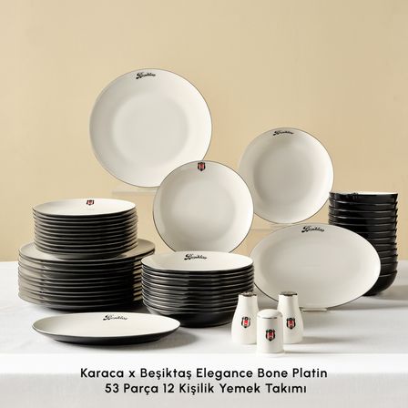 Karaca x Beşiktaş Lisanslı Elegance Bone Platin 53 Parça 12 Kişilik Yemek Takımı