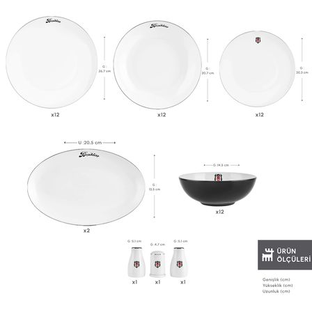 Karaca x Beşiktaş Lisanslı Elegance Bone Platin 53 Parça 12 Kişilik Yemek Takımı