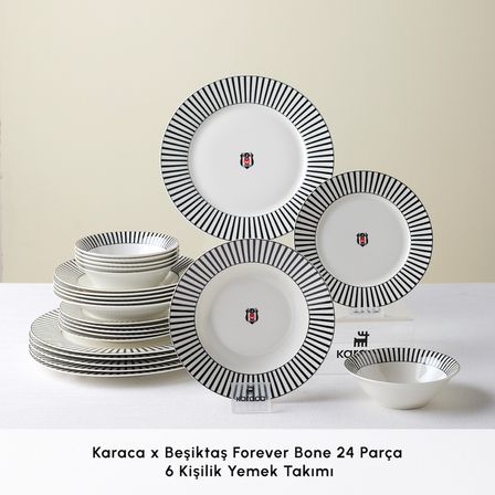 Karaca x Beşiktaş Lisanslı Forever Bone 24 Parça 6 Kişilik Yemek Takımı