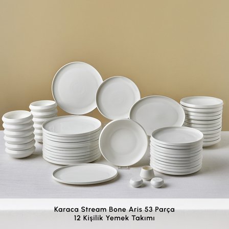 Karaca Stream Bone Aris White 53 Parça 12 Kişilik Yemek Takımı
