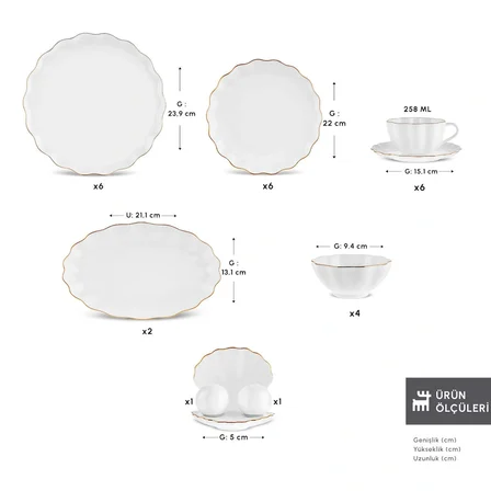 Karaca Fine Pearl Shell Gold 29 Parça 6 Kişilik Kahvaltı Takımı