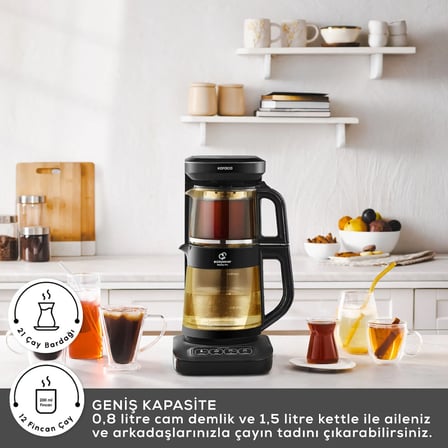 Karaca Çaysever Robotea Pro Connect 4 in 1 Konuşan Cam Çay Makinesi Agate
