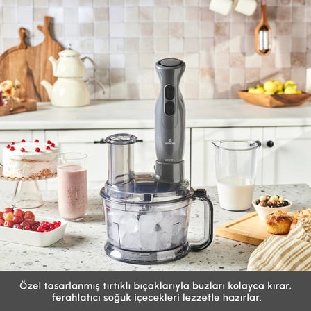 Karaca 2000 W Güçlü 6’sı 1 Arada Mutfak Robotu, 1,5 L Geniş Hazne, 800 ml Karıştırma Kabı, Buz Kırma