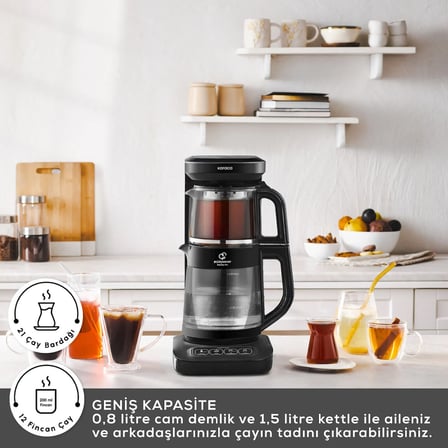 Karaca Çaysever Robotea Pro Connect 4 in 1 Konuşan Cam Çay Makinesi Graphite