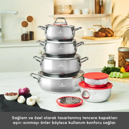 Emsan Emirgan XL 13 Parça Saklama Kaplı Çelik Tencere Seti