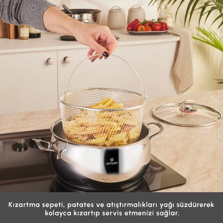 Emsan Karıştır-Pişir-Sakla 18 Parça Karıştırma Kabı ve Servis Gereçli Çelik Tencere Seti