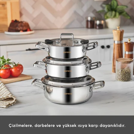 Karaca Powersteel 316+ Alberta İndüksiyon Tabanlı 6 Parça Çelik Sahan Seti