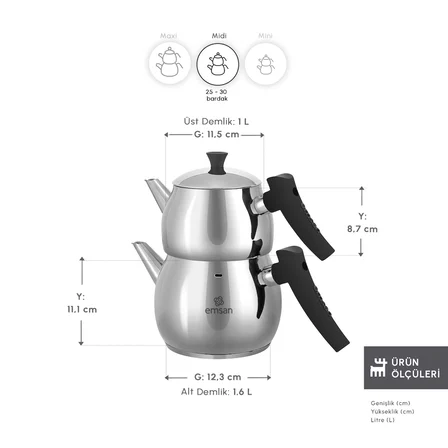 Emsan Alim Midi Çaydanlık Takımı 1 L & 1,6 L