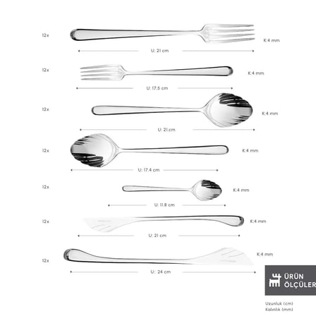 Karaca Seashell 316+ 12 Kişilik 84 Parça Çatal Kaşık Bıçak Takımı Platin