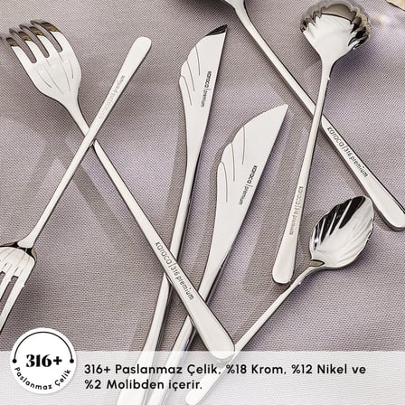 Karaca Seashell 316+ 12 Kişilik 84 Parça Çatal Kaşık Bıçak Takımı Platin