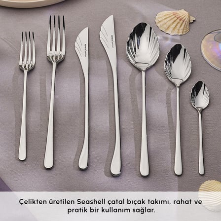Karaca Seashell 316+ 12 Kişilik 84 Parça Çatal Kaşık Bıçak Takımı Platin