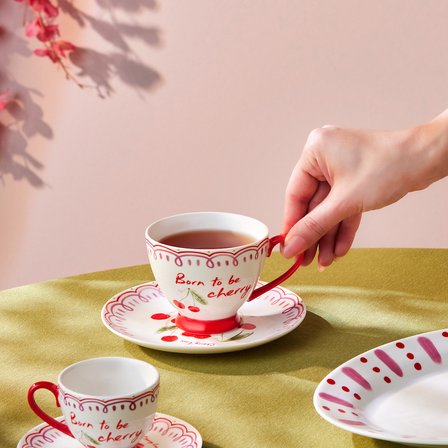 Karaca Cherry Time Çizgili Çay Fincan Takımı 220 ml