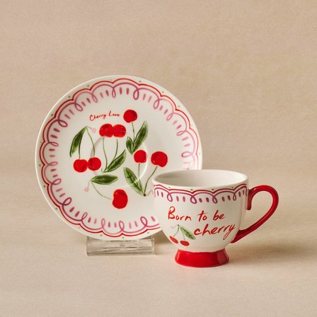 Karaca Cherry Time Çizgili Kahve Fincan Takımı 90 ml