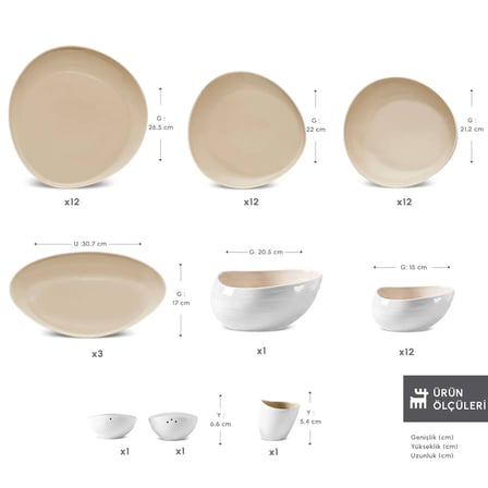 Karaca Earth Collection Rise 55 Parça 12 Kişilik Yemek Takımı Beyaz