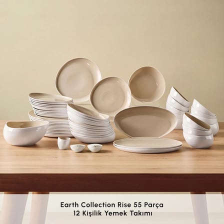 Karaca Earth Collection Rise 55 Parça 12 Kişilik Yemek Takımı Beyaz