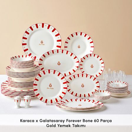 Karaca x Galatasaray Lisanslı Forever Bone 60 Parça 8 Kişilik Yemek Takımı Gold
