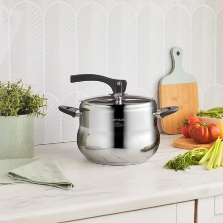 Emsan Retro Paslanmaz Çelik İndüksiyon Tabanlı Düdüklü Tencere 4 Litre