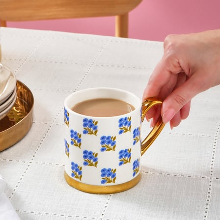 Karaca Checker Flower Blue Kupa 330 ml