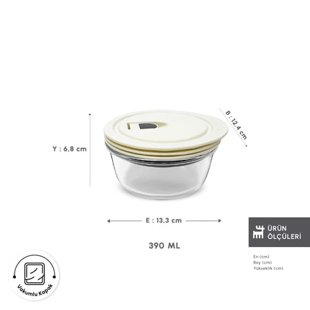 Emsan Cream Vakumlu Cam Saklama Kabı 390 ml