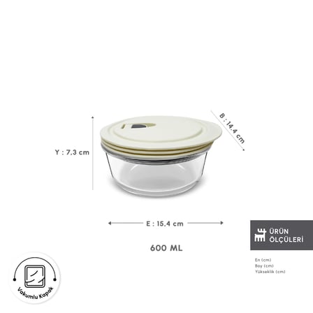 Emsan Cream Vakumlu Cam Saklama Kabı 600 ml