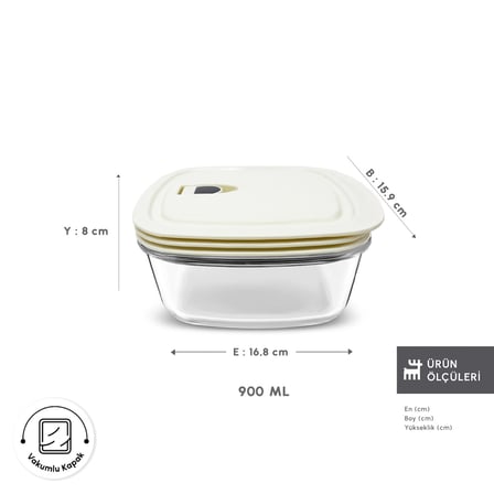 Emsan Cream Vakumlu Cam Saklama Kabı 900 ml
