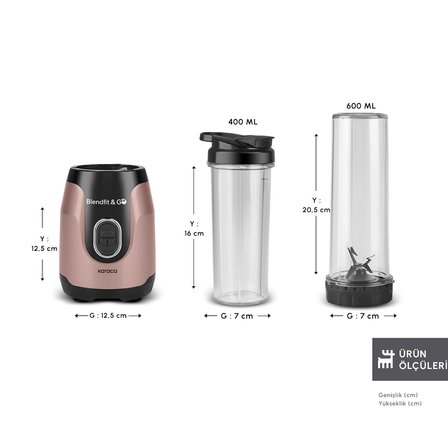 Karaca Blendfit Go Personal Kişisel Smoothie Blender Çift Hazne Rosegold 600ml & 400ml