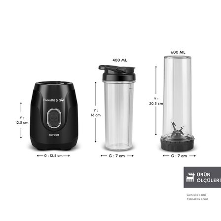 Karaca Blendfit Go Personal Kişisel Smoothie Blender Çift Hazne Siyah 600ml & 400ml