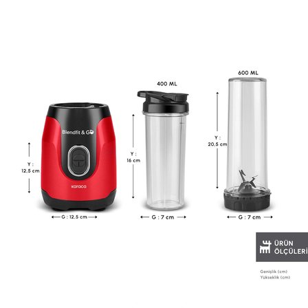  Blendfit Go Personal Kişisel Smoothie Blender Çift Hazne Kırmızı 600ml & 400m
