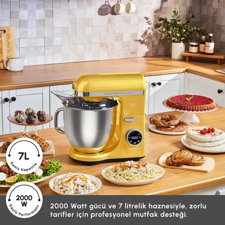 Karaca Mastermaid Chef Ultra D2000W Dijital Ekranlı Hamur Yoğurma Makinesi Pineapple Yellow 7L