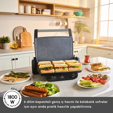 Emsan Inox Feel Steel 6 Dilim Kapasiteli Izgara ve Tost Makinesi 1800W