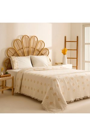 Karaca Home Nobile Brodeli Muslin Çift Kişilik Pike Takımı Sarı