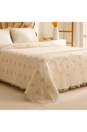 Karaca Home Nobile Brodeli Muslin Çift Kişilik Pike Takımı Sarı