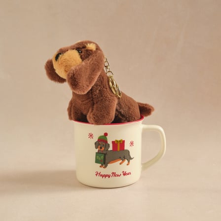 Karaca New Year Yılbaşı Fluffy Dog Peluş Oyuncak Hediyeli Kupa Seti 470 ml