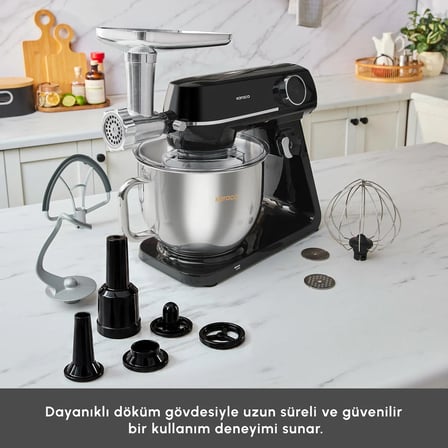 Karaca Multichef Artisan Digital Ekran Tam Döküm Kıyma Aparatlı Hamur Yoğurma Makinesi Black 1200W 7L